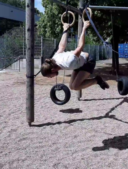 Me doing a Tuck Back Lever on the Gymnastic Rings.